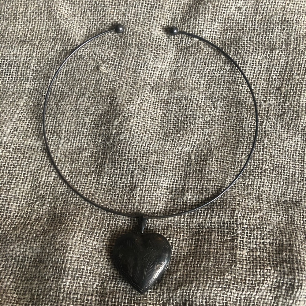 Sterling silver heart locket choker necklace